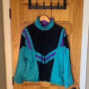Vintage Windbreaker Jacket - Teal, Black, and Purple